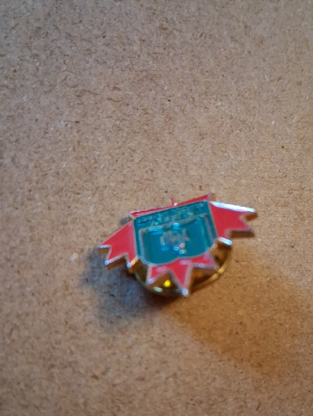 Enamel Maple Leaf Pin with Green School Emblem - Picture 5 of 7